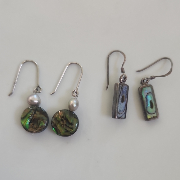 Elegant Sterling Silver Abalone Shell Earrings Set, Two Pairs - Picture 1 of 8